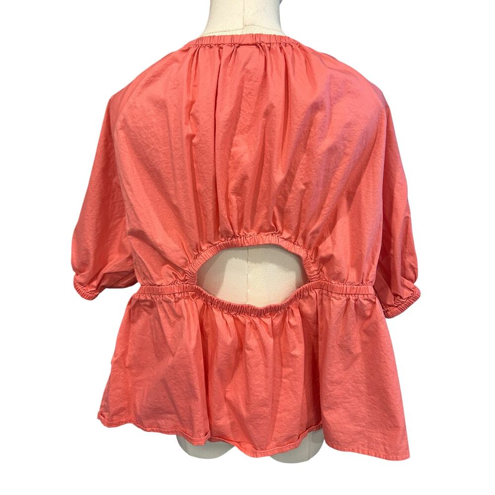 Old Navy Top Peasant Boho Summer SZ XL Coral Puffy Sleeves Peplum Relaxed Fit - Picture 6 of 10